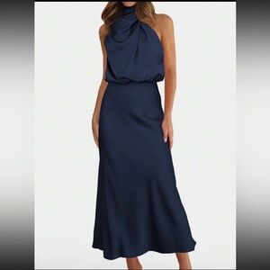 Asymmetrical Neck Satin Dress